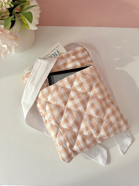 Beige Gingham Book Sleeve
