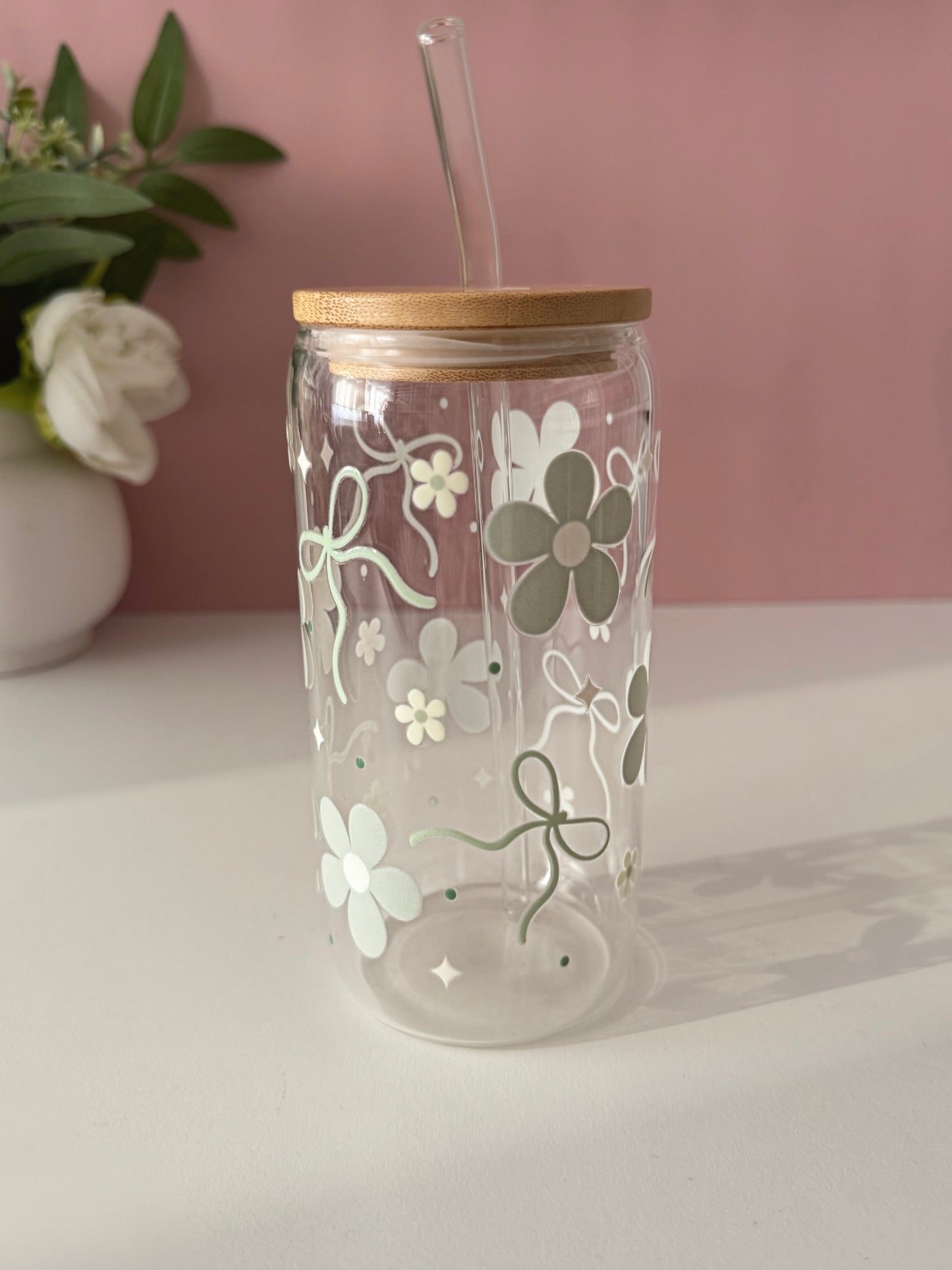 Sage Blossom Glass Cup