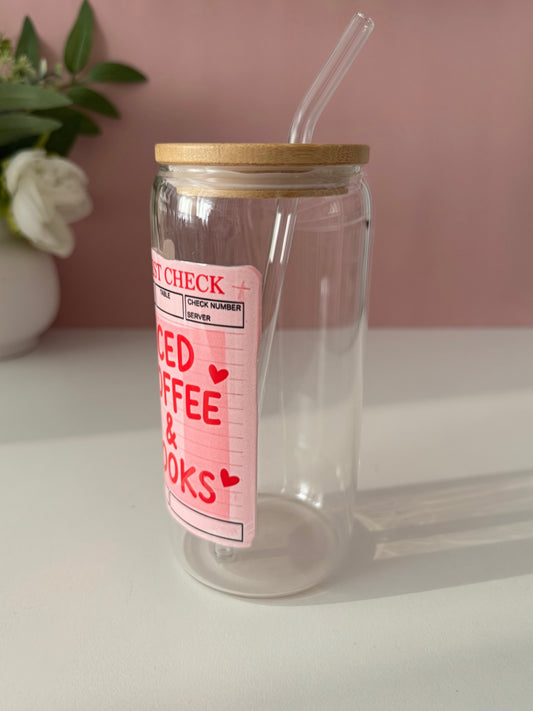 Iced Coffee and Books Glass Cup