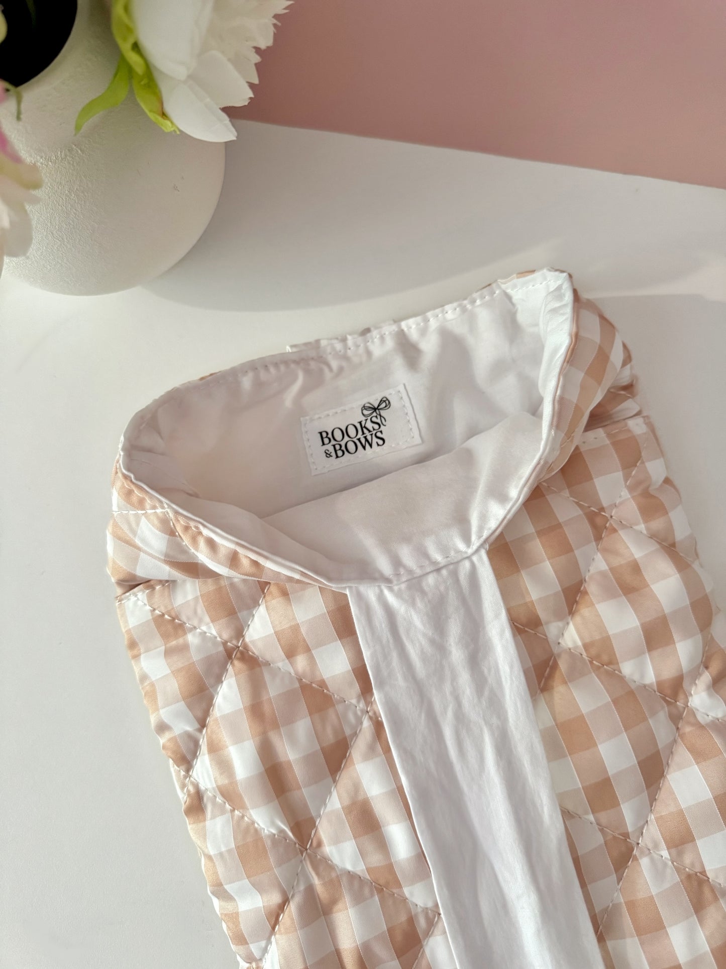Beige Gingham Book Sleeve