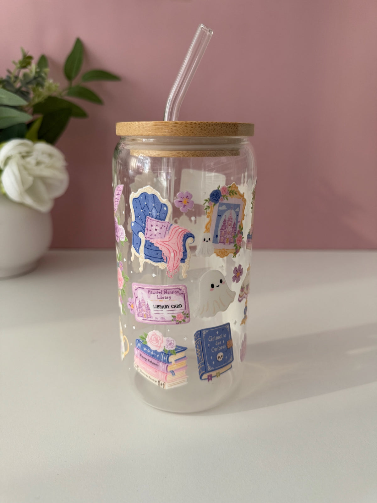 Haunted Library Glass Cup