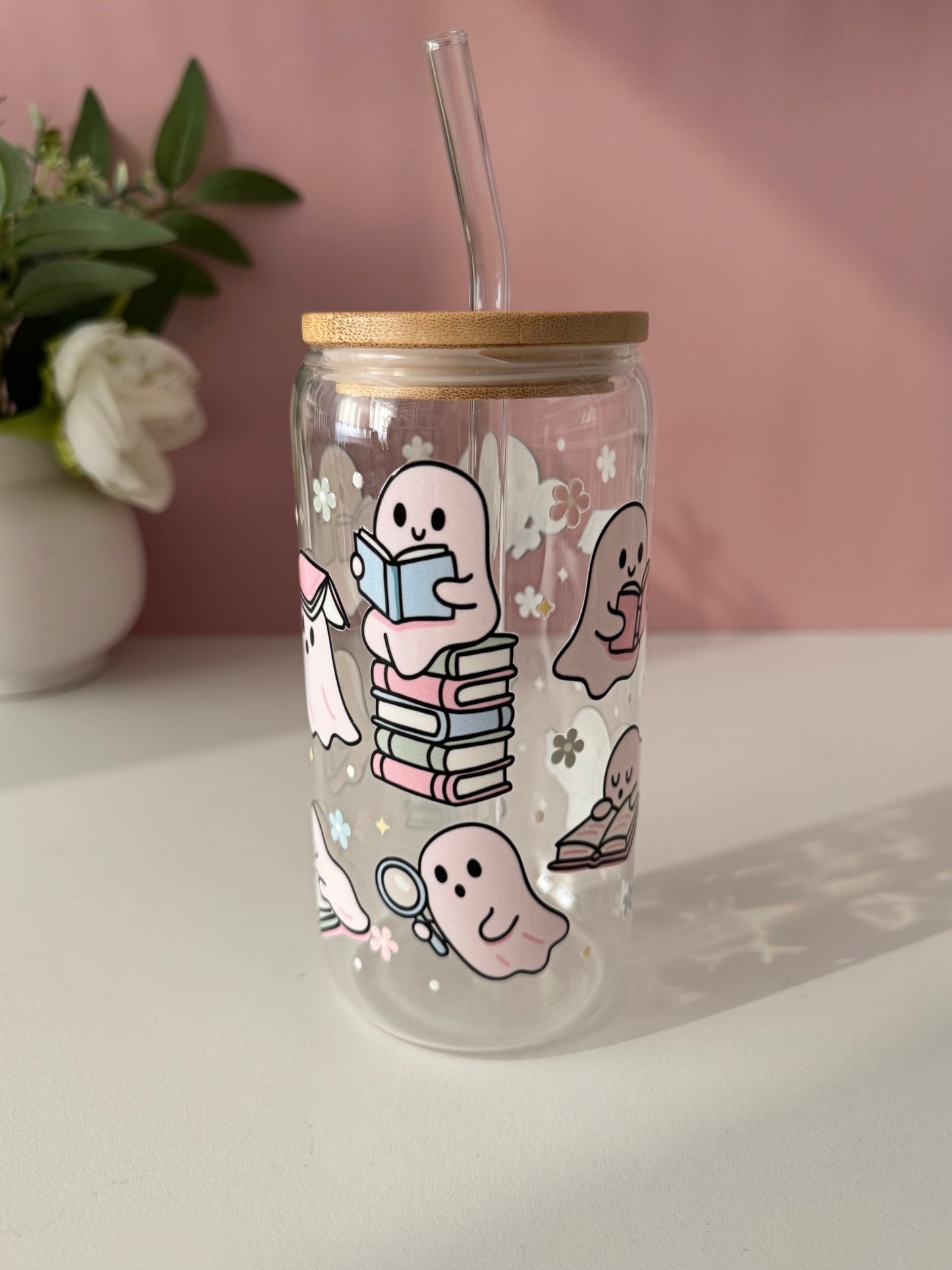 Bookish Ghosts Glass Cup
