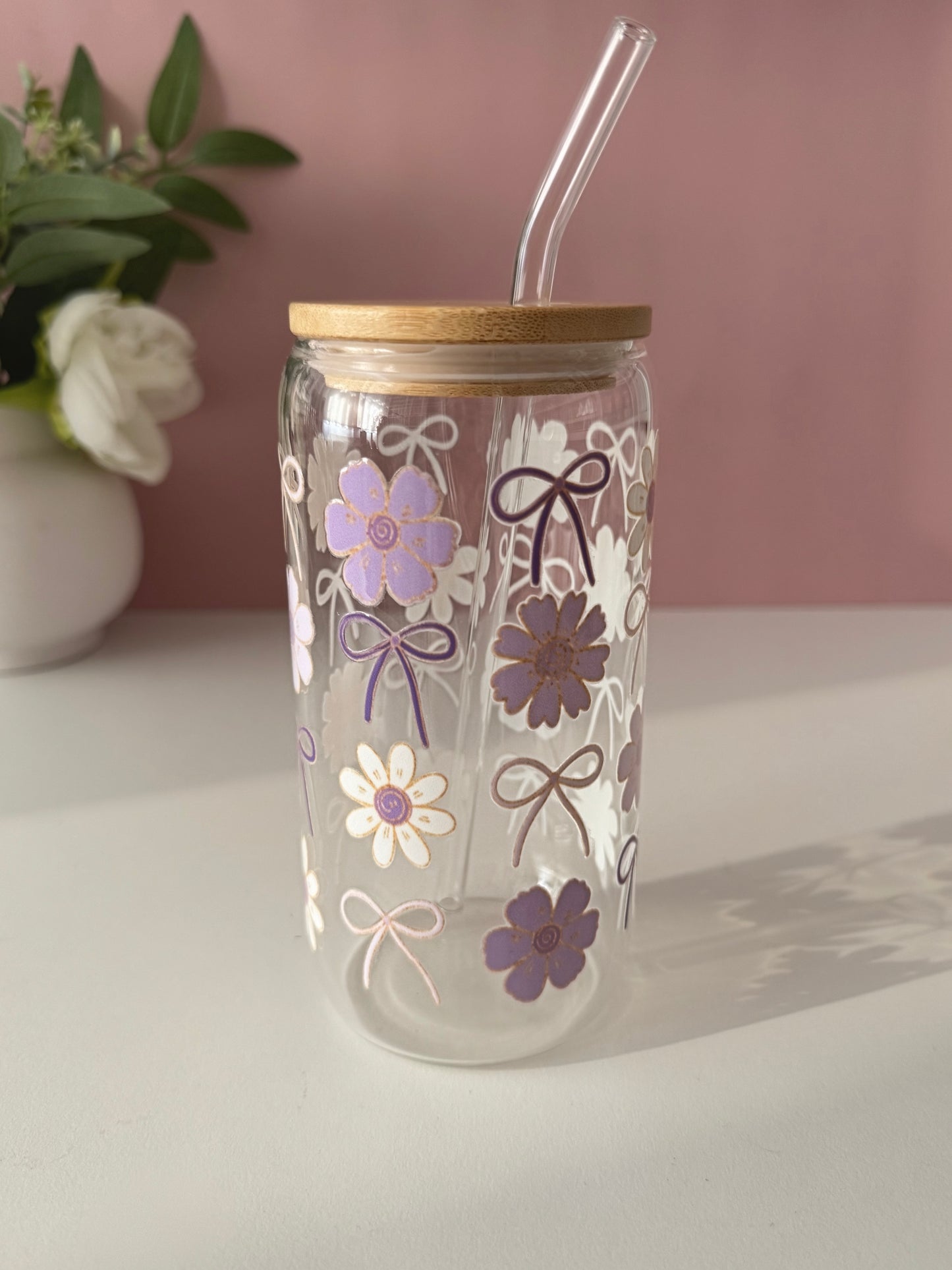 Lavender Bows Glass Cup