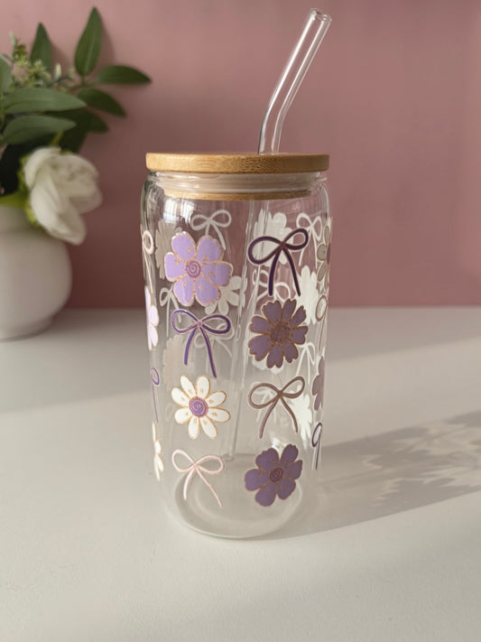 Lavender Bows Glass Cup