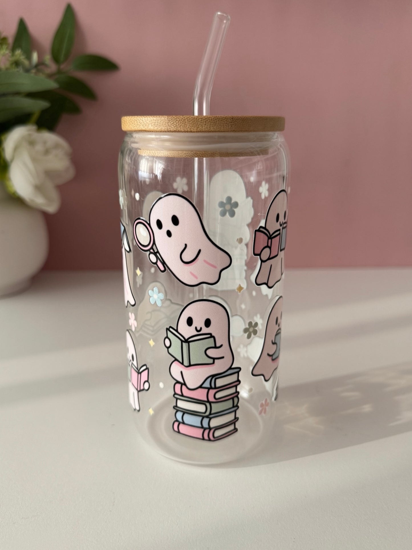 Bookish Ghosts Glass Cup