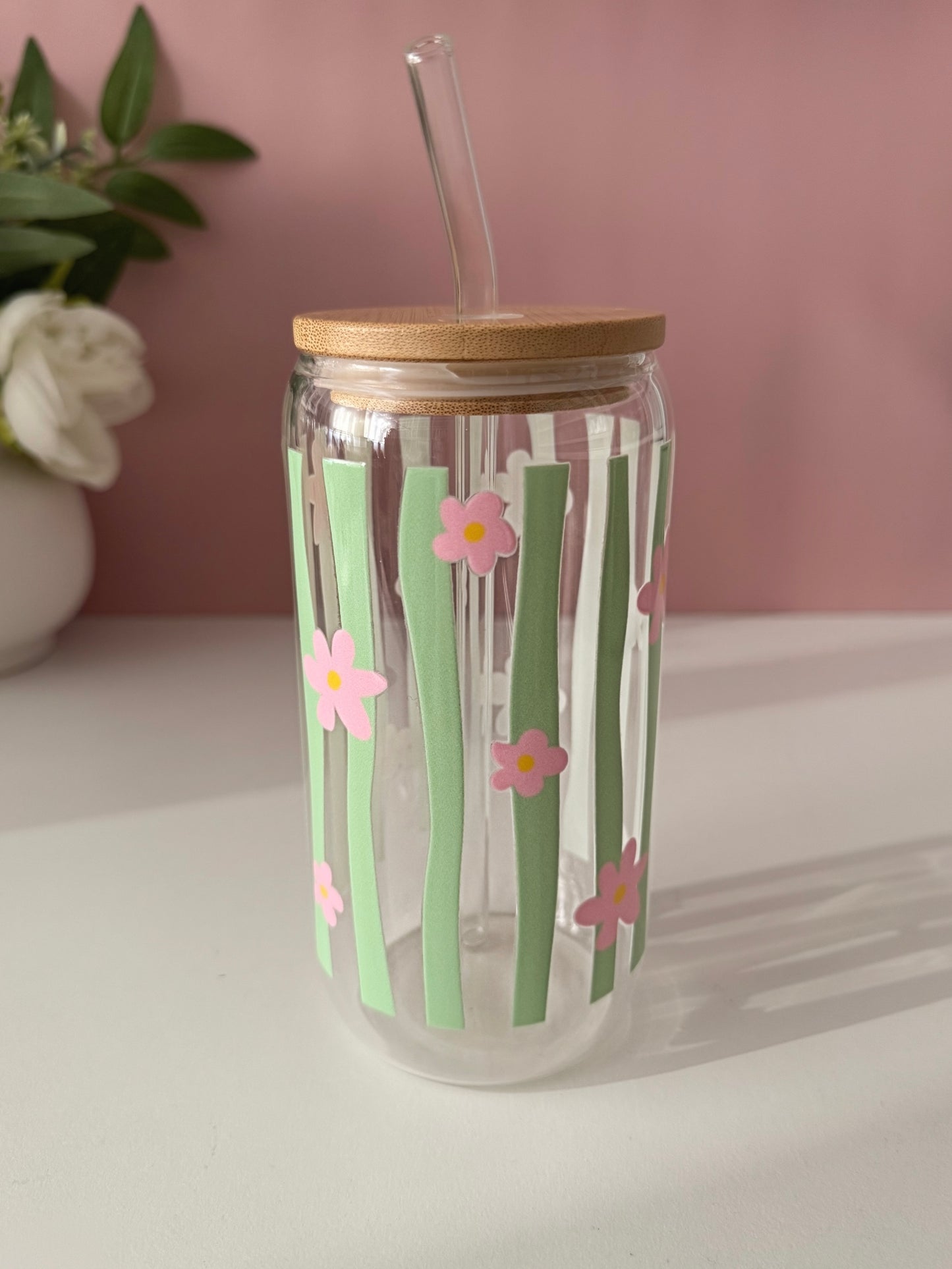 Matcha Bloom Glass Cup