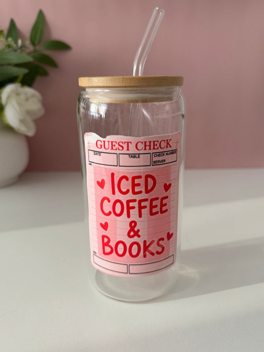 Iced Coffee and Books Glass Cup