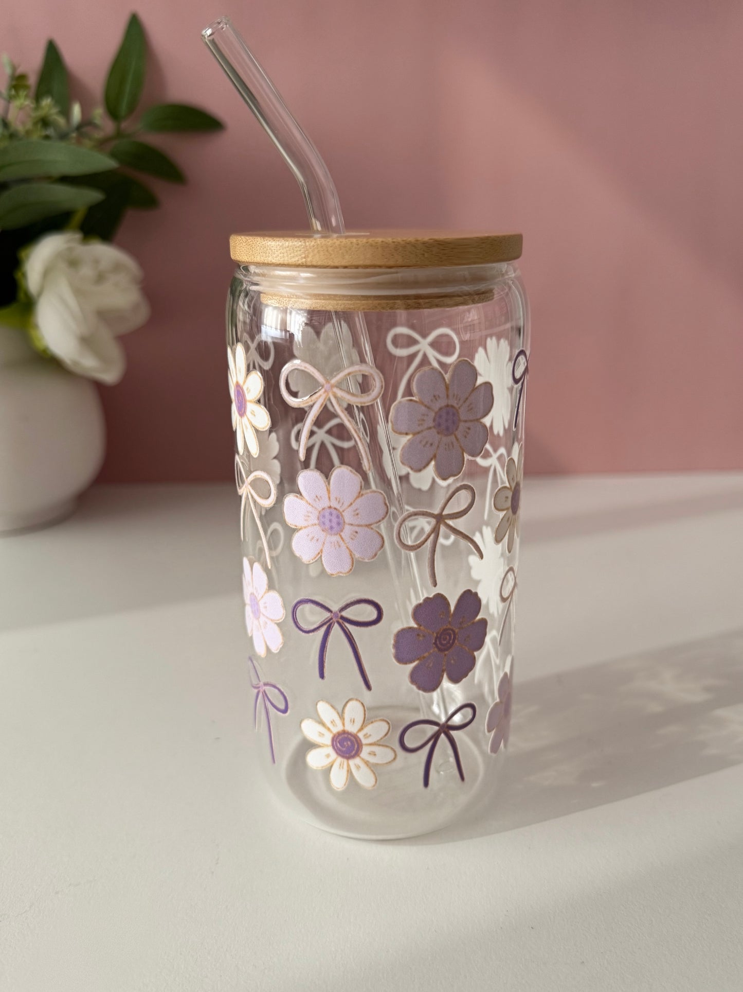 Lavender Bows Glass Cup