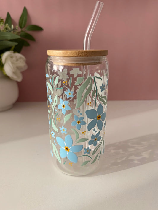 Blue Botanical Glass Cup