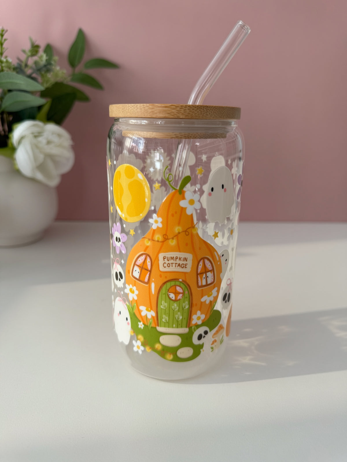 Pumpkin Cottage Glass Cup