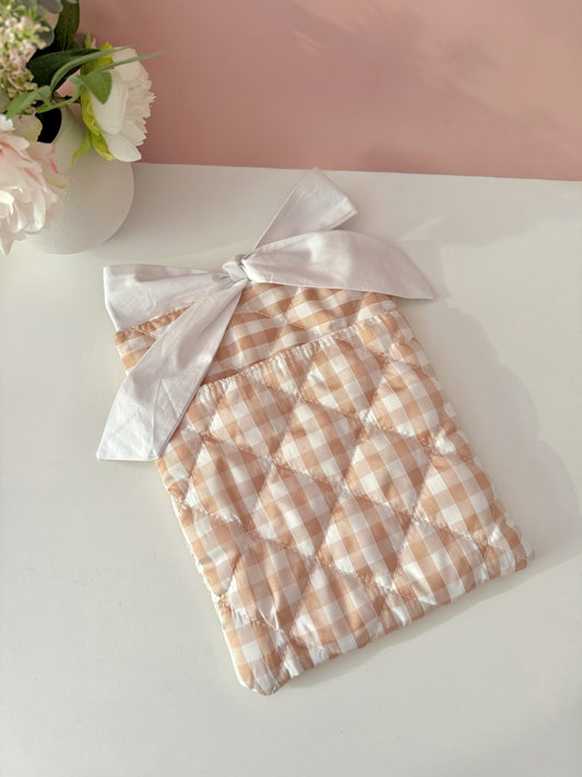 Beige Gingham Book Sleeve