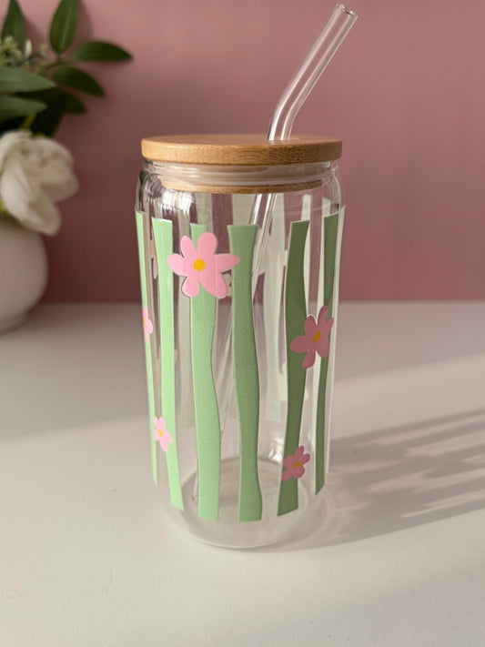 Matcha Bloom Glass Cup