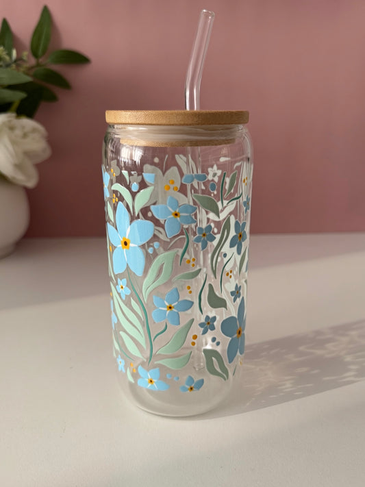 Blue Botanical Glass Cup
