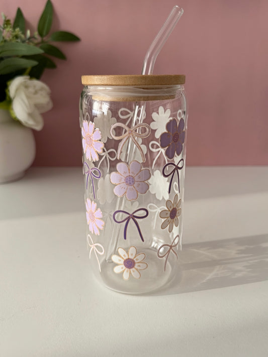 Lavender Bows Glass Cup